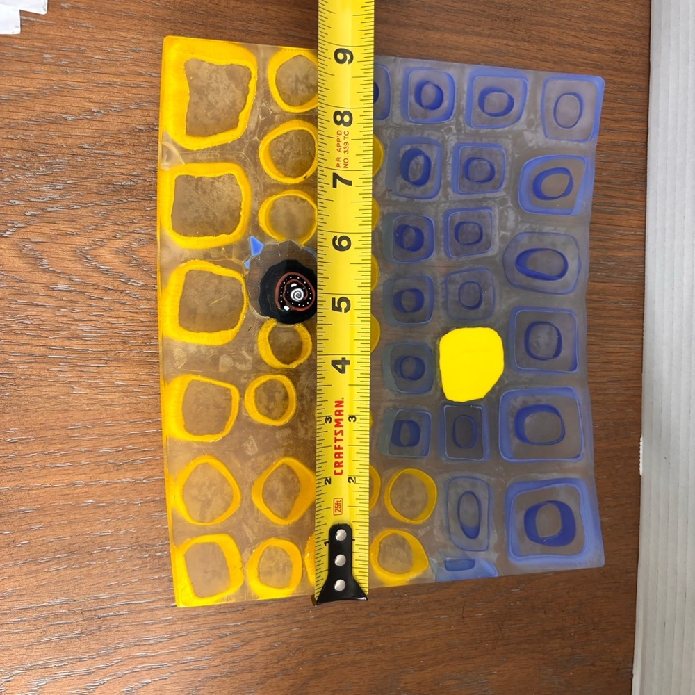Fused Glass Contemporary Geometric Grid Design W/ Oblong Shapes Modern Artsy - Picture 3 of 6